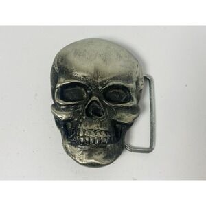 Silver Pewter Tone Skull Metal Belt Buckle Vintage Grunge Skater Goth
